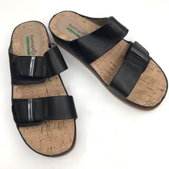 BareTraps CHERILYN Black Double Adjustable Strap Corkbed Slip On Slide Sandals - Picture 1 of 14